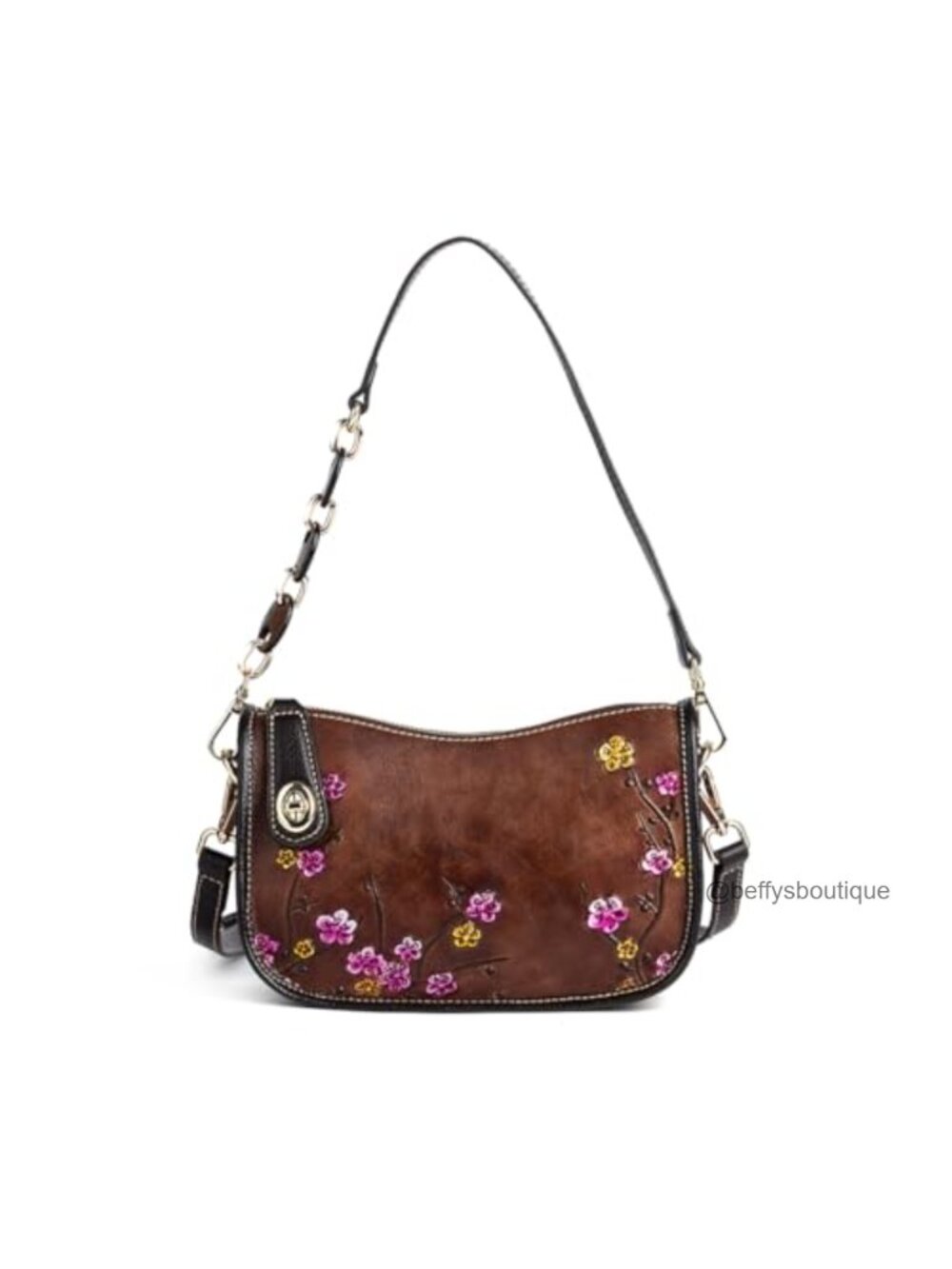 Genuine Leather Shoulder Bag Vintage Cowhide Crossbody Purse Embossed